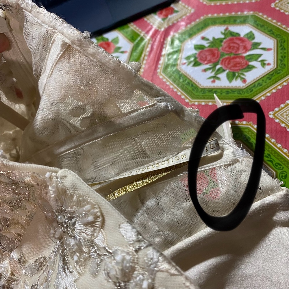 BHLDN Jenny Yoo Marianna Gown Strapless Silk‎ Ivory Chiffon Floral Size 4 - Picture 4 of 11